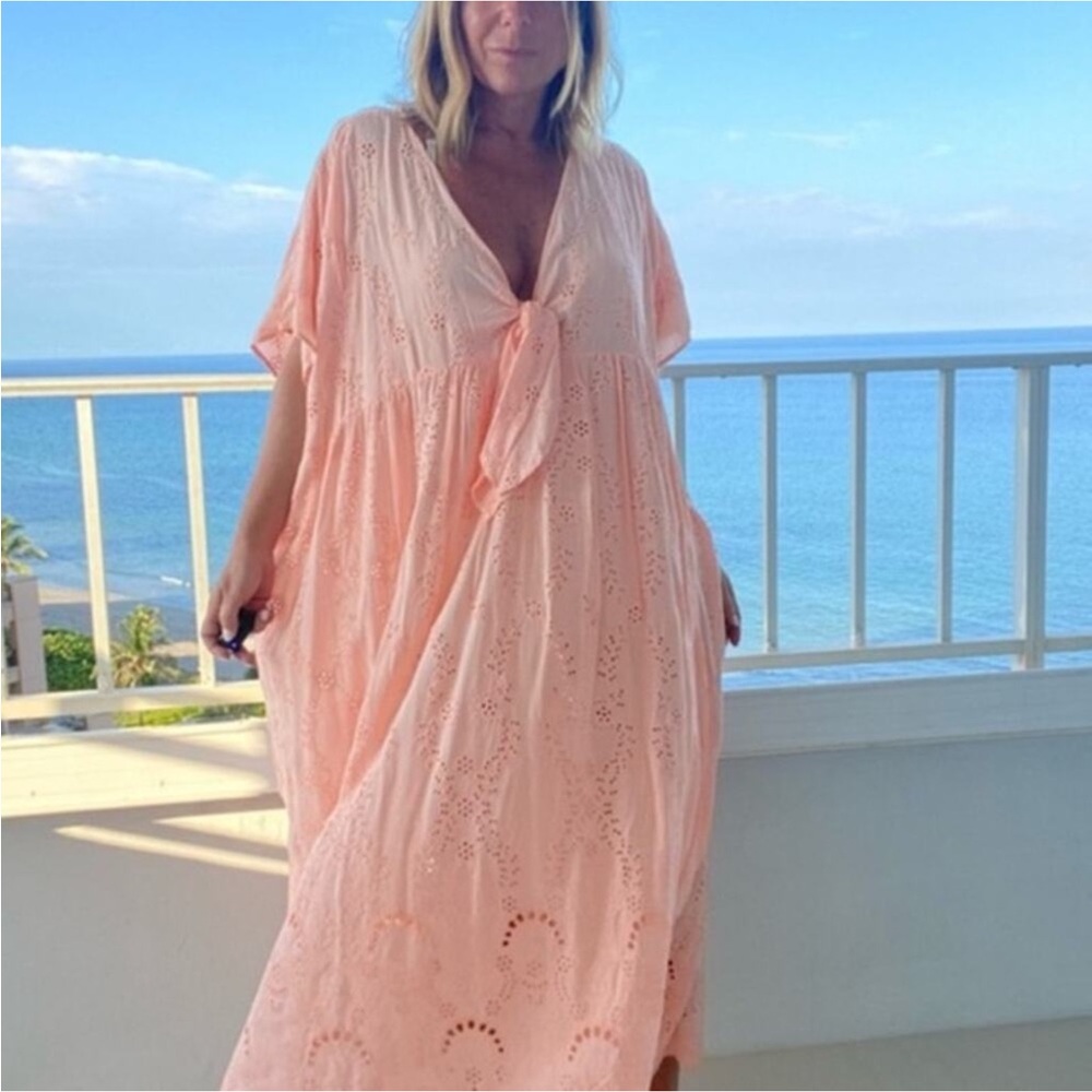 YOUNG FABULOUS AND BROKE White Eyelet Maxi Beach Cover Up Dress SMALL - Picture 3 of 15